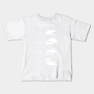 Lazy White Cat Morning Routine Kids T-Shirt